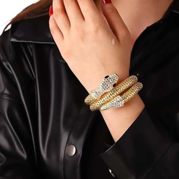 Neiman Marcus Crystal Rhinestone Snake Bangle Bracelet - Picture 1 of 6